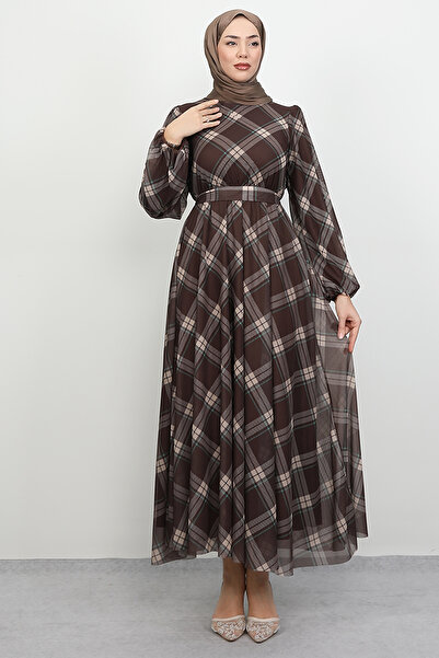 Lamia Giyim Lova Tül Elbise Acı Kahve