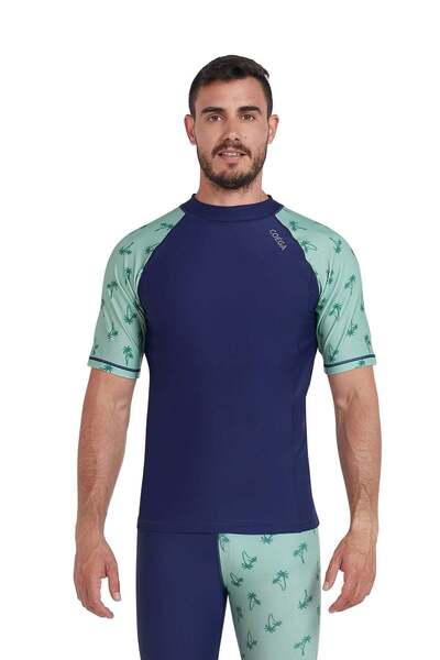Coega Mens Mens Rashguard Short Sleeve - Navy Spring Palms