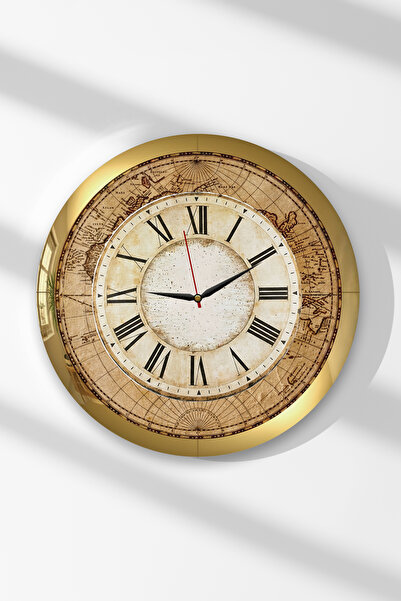 Zevahir Mobilya Dekorasyon Ceas de perete rotund din MDF, cu ramă aurie, Eleg...