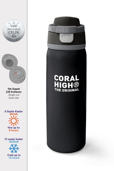 Coral High Black Thermos with Straw and Direct Drinking Steel Cup 800 ml 38518