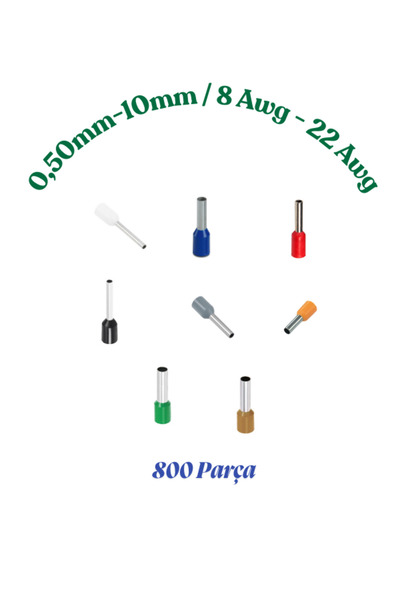TORK 800 ADET 0,50mm² 10mm² İzoleli Kablo Yüksüğü Seti 800 Adet 22 Awg 8 Awg ...