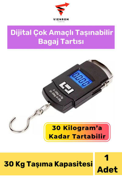 Vienrom #Tartı Taşınabilir Bagaj Tartısı Max 30 Kg Kilo Lcd Ekran Seyahat Bav...