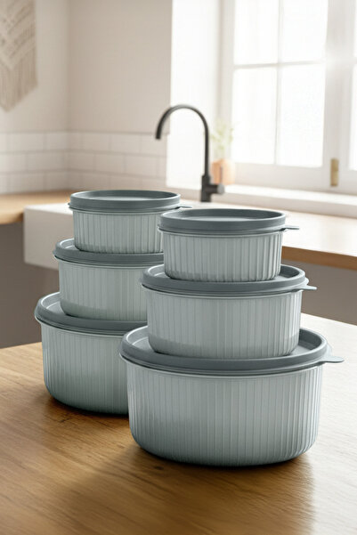 Kitchen Life Set of 6 Round Storage Containers (2X300-2X600-2X1500Ml) Microwa...