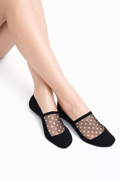 çorapcım Women's Black Detailed 3-Piece Tulle Socks Thin