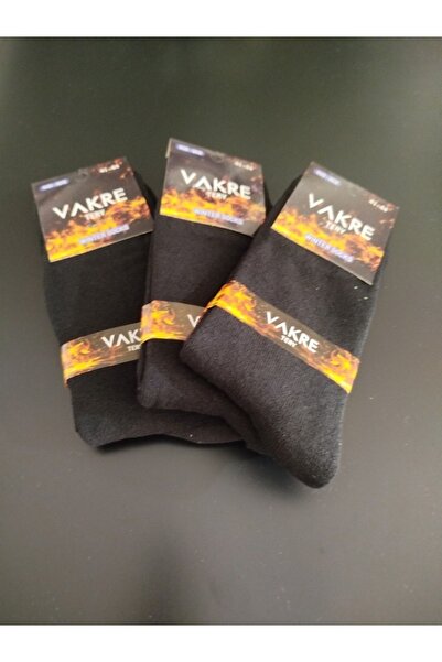 vakre Solid Color 3-Pack Cotton Terry Winter Black Socket Socks