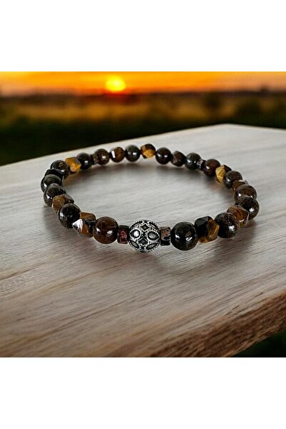 Ezera Brățară Karan pentru bărbați, realizată din ochi de tigru și bronz, cu ...