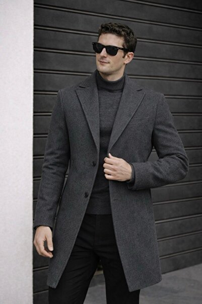 BASEL.CO Men's Modern Cut Lined Long Checked Coat - Timeless Design