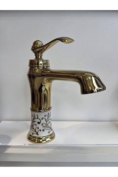 EMFA AKSESUAR Vintage Washbasin Faucet with Gold Porcelain - Modern Design Go...