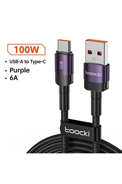 Toocki كابل USB من النوع C بطول 1 متر، لون بنفسجي، يدعم الشحن السريع، متوافق ...