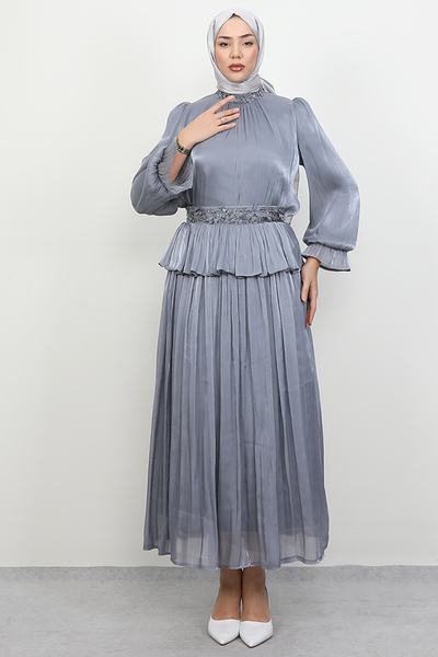 Lamia Giyim Bensu Yoryo Takım Abiye Koyu Gri