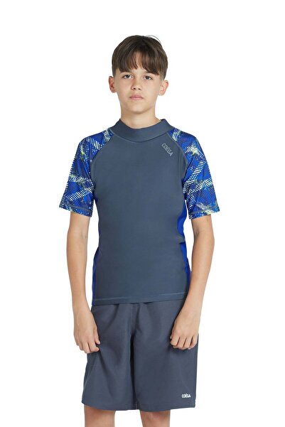 Coega Boys Youth Rashguard Short Sleeve - Grey Blue Stripes