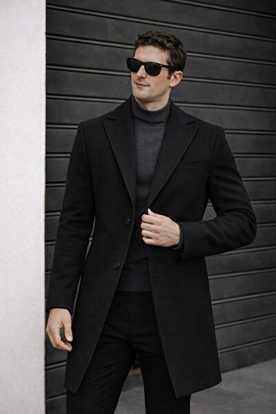 BASEL.CO Men's Modern Cut Lined Long Checked Coat - Timeless Design