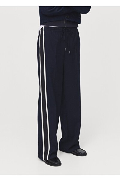 MANGO Woman Kontrast şeritli düz kesim pantolon