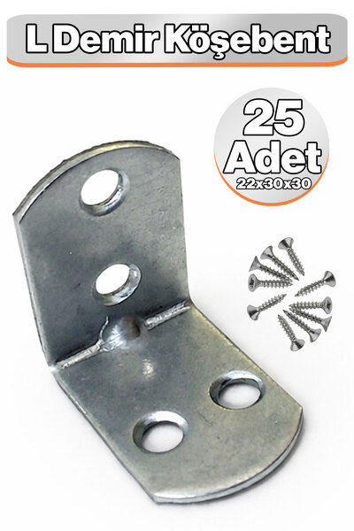 Badem10 L Demir Gönye Yuvarlak Başlı 22x30x30 mm 25 Adet Metal Köşe Birleştir...