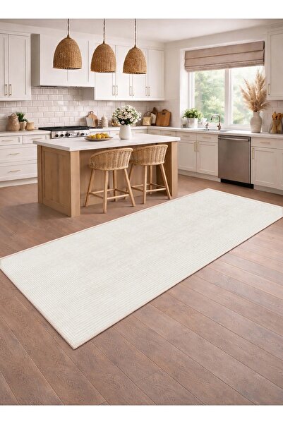 CENTER AVM Beyaz Halı Mutfak Halısı Makinede Yıkanabilir Halı Kaymaz Taban Halı