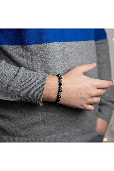 Ezera Brățară Deven pentru bărbați din pietre semiprețioase de obsidian cu mă...