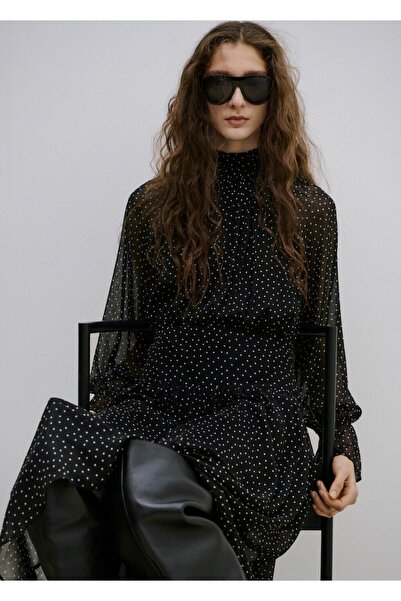 MANGO Woman Puantiye desenli balon kollu elbise