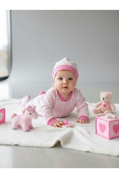 Zekids Patterned cotton romper with baby hat and booties