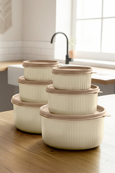 Kitchen Life Set of 6 Round Storage Containers (2X300-2X600-2X1500Ml) Microwa...