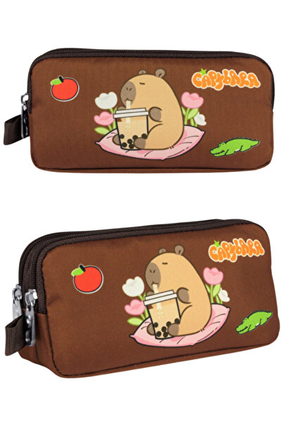ÜMİT ÇANTA Capybara Primary School Pencil Bag – Beige & Brown 20 × 10 × 6