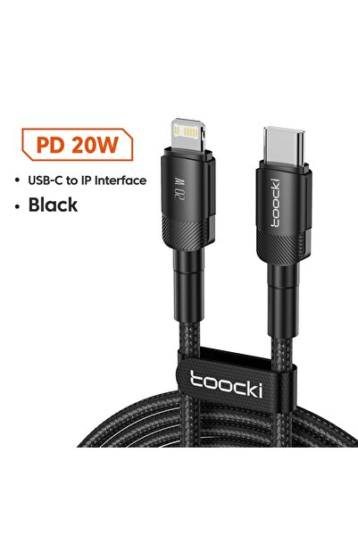 Toocki كابل USB من النوع C إلى L أسود بطول 1 متر، شحن سريع، سلك شاحن USB من ا...