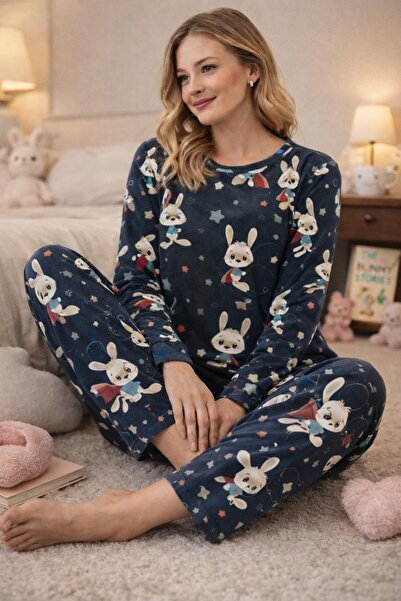 kuzey homewear Set de pijamale cu mâneci lungi, cu model de iepure, albastru ...