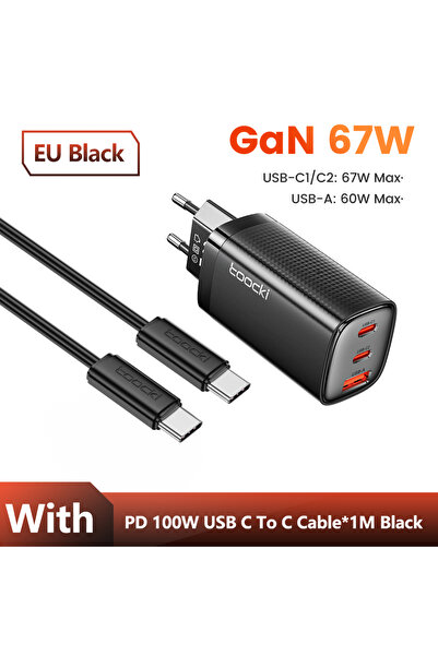 Toocki EU With Cable 67W USB GaN Charger QC 4.0 PD 3.0 Fast Charge Type C Pho...