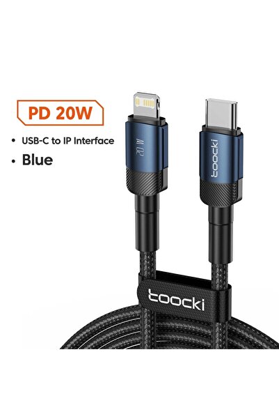 Toocki كابل USB من النوع C إلى L أزرق بطول 2 متر، شحن سريع، سلك شاحن USB من ا...