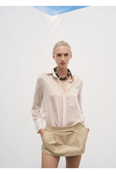 MANGO Woman Çizgili yarı transparan gömlek