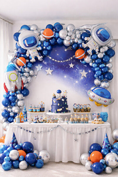 ENG PARTİ DÜNYASI 96 Parça Uzay Temalı Doğum Günü Balon Konsepti - Happy Birt...