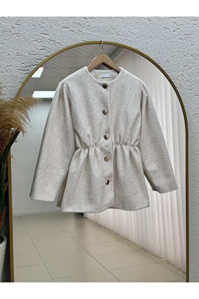 MİHRA STORE Fatiana Waist-Cinched Fox Jacket-Bn4549 Ecru