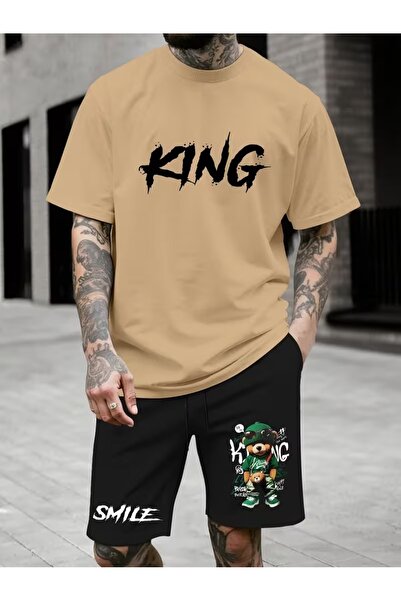 PAVRO Unisex Oversize Shorts Set Top and Bottom Two-Piece Comfortable Fit Kin...