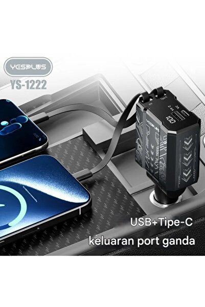 YESPLUS YS-1222 Car Charger - Two Ports - Two Cables, Supports 12V and 24V