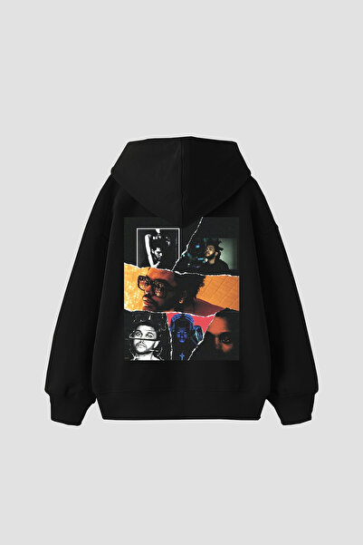 Sekizbiraltı The Weeknd Printed Oversize Unisex Black Hoodie