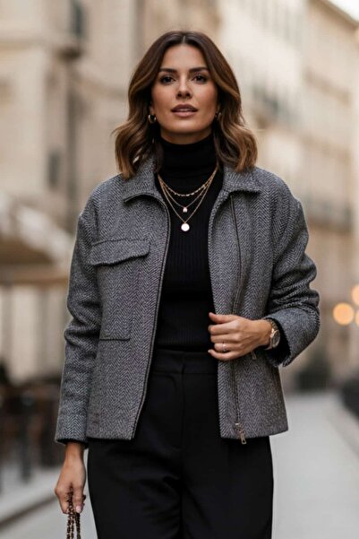 Yağmur Butik Fish Scale Patterned Bomber Jacket