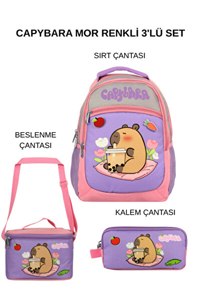 ÜMİT ÇANTA Комплект от 3 чанти за училище Capybara Primary School – лилаво и ...