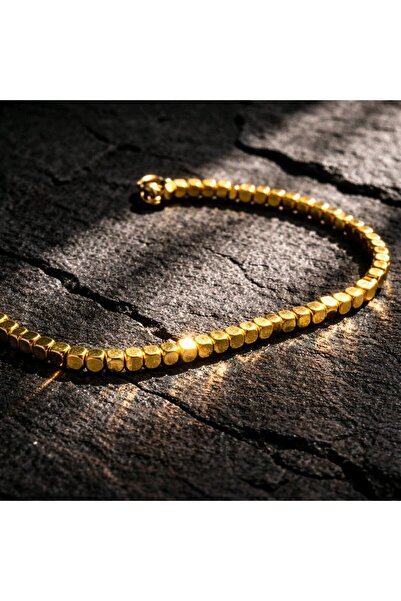 stainless steell Steel Gold Cubes Women's Bracelet 17+5 cm Extension