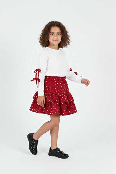 NEWKİDS Комплект за момичета с блуза с връзки и сърцевиден мотив и пола с вол...