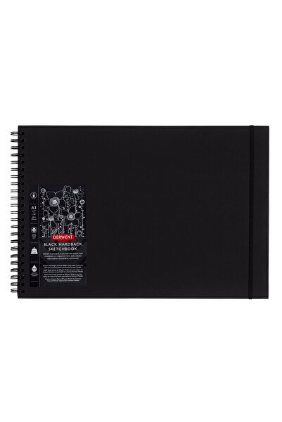 Derwent Caiet de schițe și desen spiralat A3, 40 de coli, hârtie neagră 200g,...