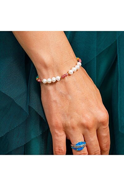 Ezera Brățară Taya din perle și turmalină roz, topaz, amazonit și ametist din...