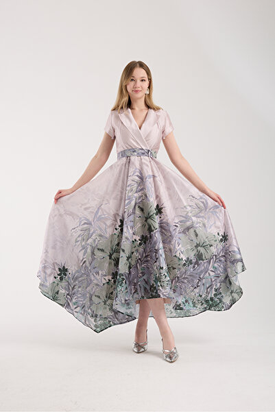 Stylish Stylish satin floral dress, elegant and beautiful in mauve