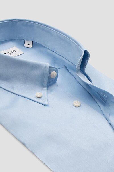 Abbate BB Club Mike Oxford Pamuk Polyester Regular Fit Açık Mavi Düğmeli Yaka Erkek Düz Gömlek