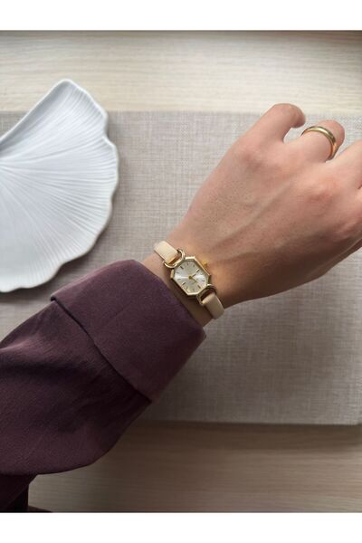 rubsey Retro Minimal Leather Cord Vintage Women's Wristwatch Cream Cord