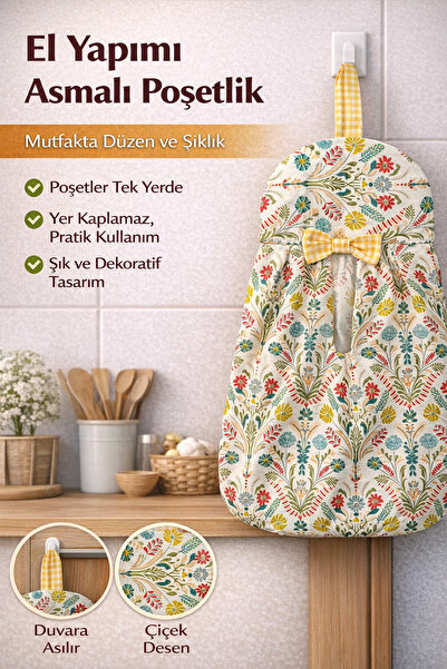 DOCCES El Yapımı Poşetlik Asılabilir Duck Kumaş Mutfak Poşet Düzenleyici Yeşi...