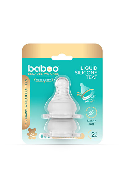 Baboo Силиконов биберон - тясно гърло, бърз поток, 2 броя, 6+ месеца
