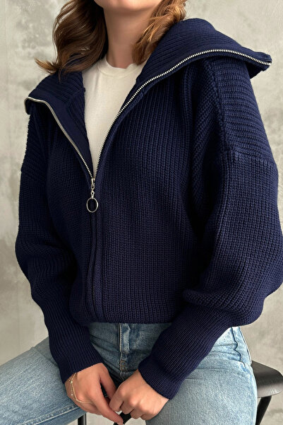 MissThetis Devrik Yakalı Uzun Düşük Kollu Fermuarlı Rahat Kalıp Kalın Şık ve ...