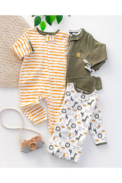 hümabebe Striped Animal Kingdom Full-Length Zippered Seasonal 3-Piece Jumpsui...