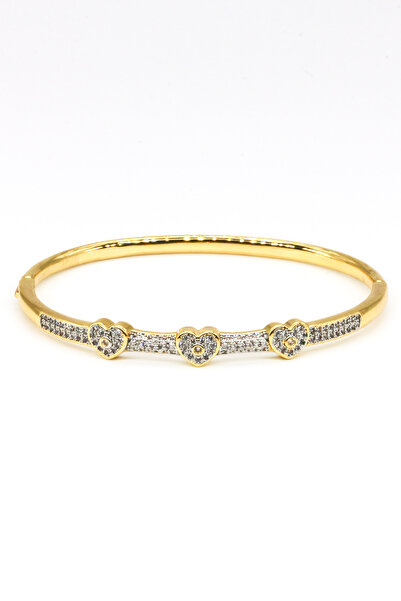 Nearsis Zircon Stone Cuff Bracelet, Three Hearts