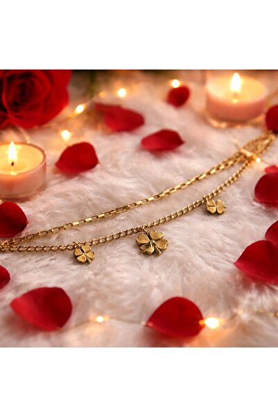 stainless steell Steel Gold Double Chain 3 Clover Women's Bracelet 17+5 cm Ex...