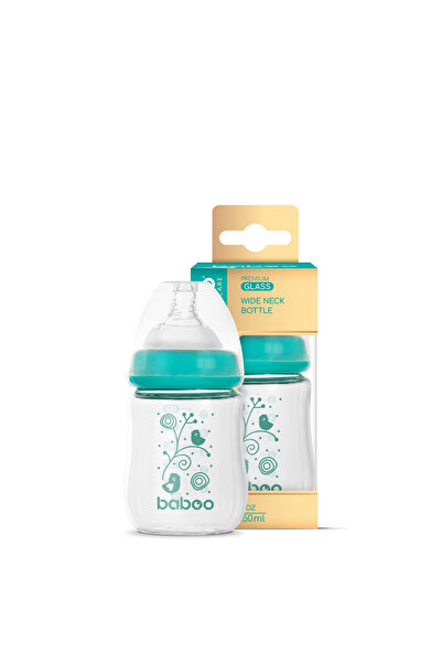 Baboo Biberon Din Sticla Anticolici - Gat Larg, 150 ml, 0 luni+